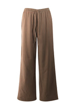 Load image into Gallery viewer, Product image of striped cotton trousers with a relaxed, wide-leg fit, designed to mimic the breezy look of linen.