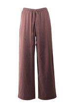 Load image into Gallery viewer, Product image of striped cotton trousers with a relaxed, wide-leg fit, designed to mimic the breezy look of linen.
