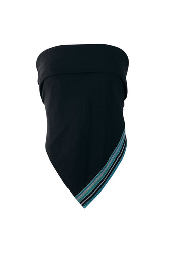 Product image of a black cotton scarf top styled as a crop, paired with matching trousers for a coordinated set.