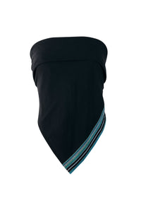 Product image of a black cotton scarf top styled as a crop, paired with matching trousers for a coordinated set."