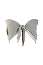 Load image into Gallery viewer, Product image of a cream and khaki cotton scarf top styled as a crop, shown as part of a matching set.
