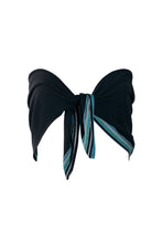 Load image into Gallery viewer, Product image of a black cotton scarf top styled as a crop, paired with matching trousers for a coordinated set.&quot;
